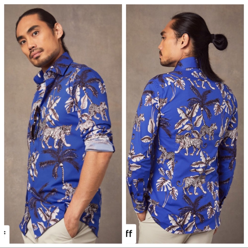 ⭐️ Hawes & Curtis Animal Print Slim Fit Shirt S Piccadilly Stretch Blue